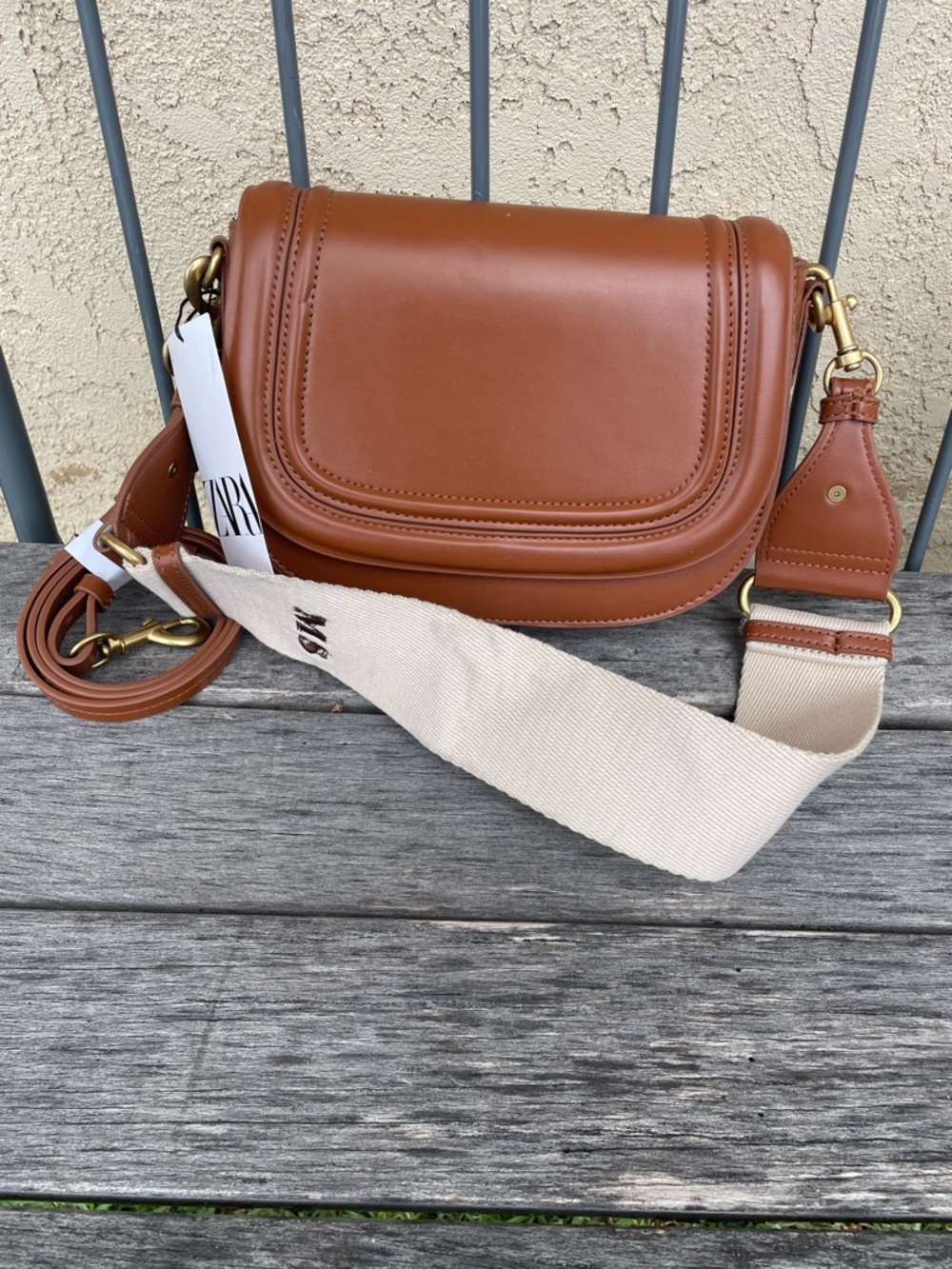 Zara new Crossbody Bag in Brown with Canvas Strap